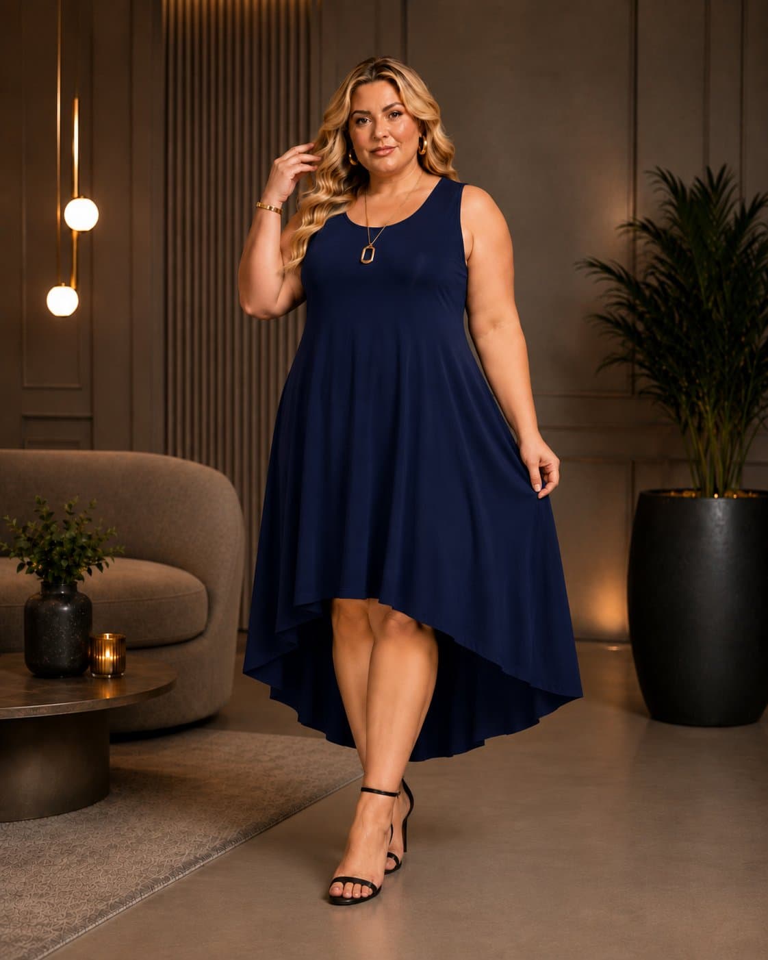 Vestido Midi Sem Manga Plus Size Ref VMS-223 Blush MARINHO