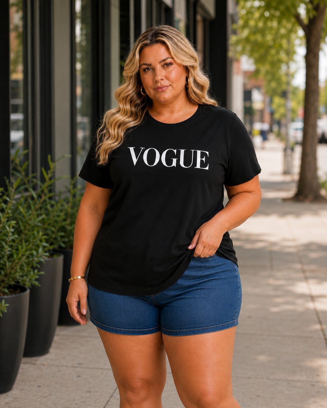 Blusa Feminina Manga Curta Plus Size Ref Vogue PRETO