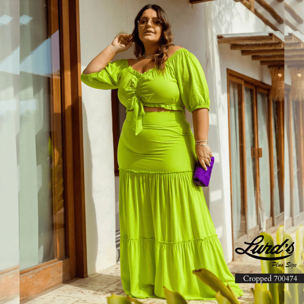 Saia Longa Feminina Plus Size Ref 820076 Verde Limão