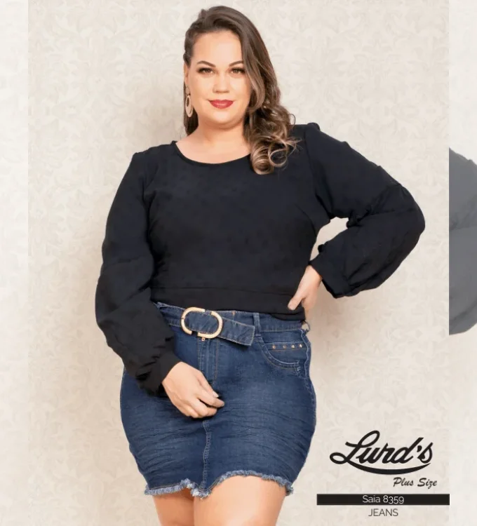 Mini Saia Plus Size Ref 8359 Jeans Com Cinto