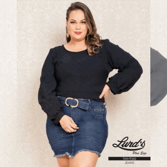 Mini Saia Plus Size Ref 8359 Jeans Com Cinto - 50