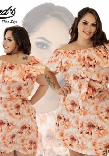 Vestido Plus Size Manga Curta Poliéster