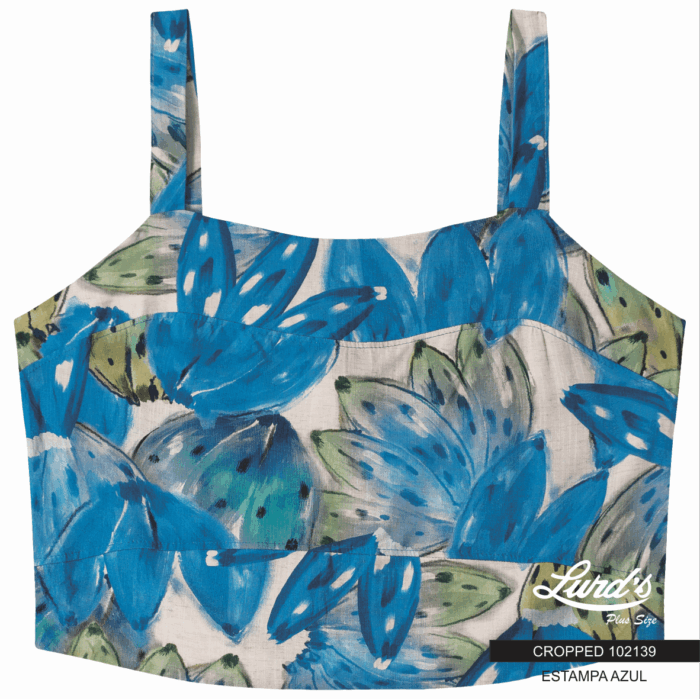 Cropped Feminino Plus Size Sem Manga Estampa Azul - 56