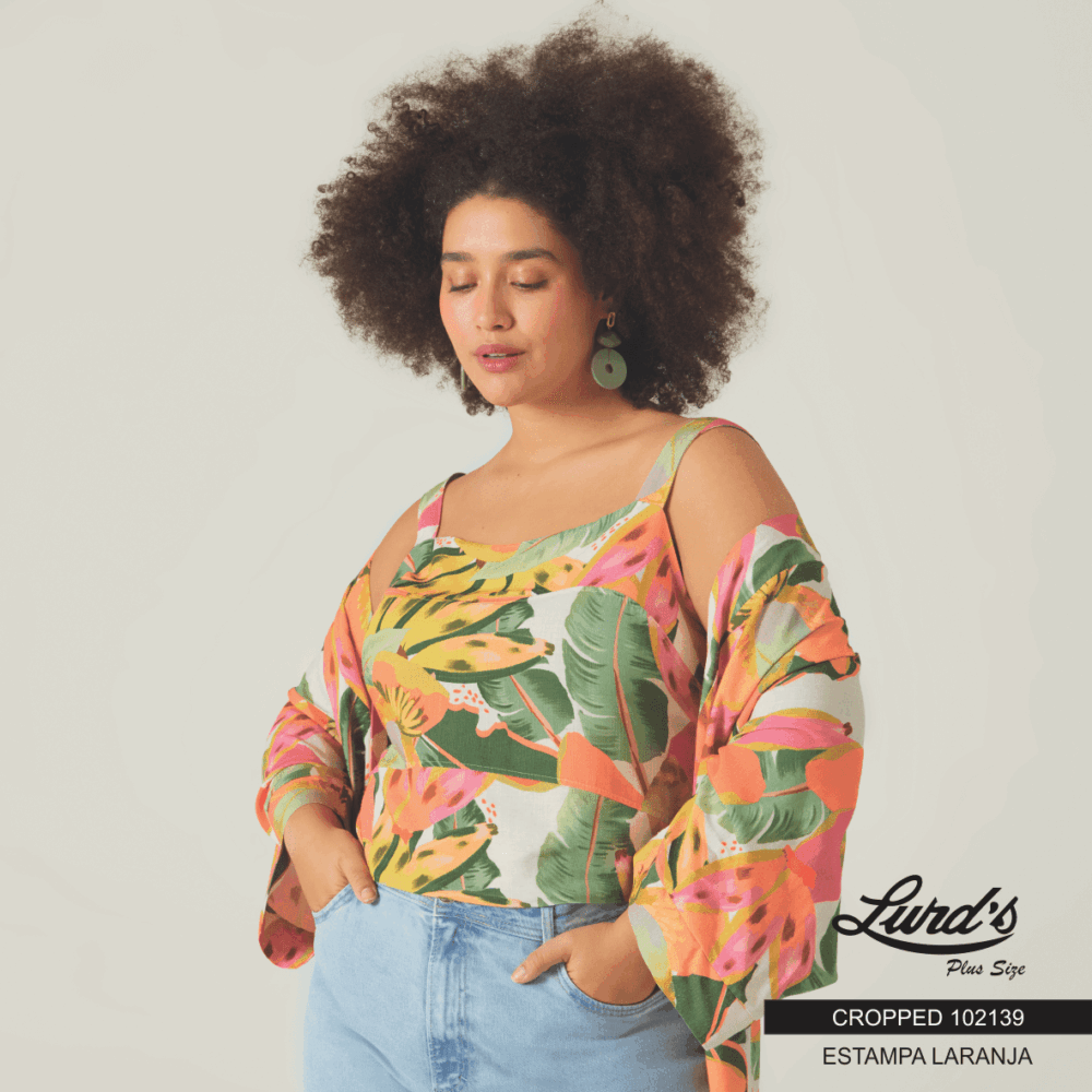 Cropped Feminino Plus Size Sem Manga Estampa Verde Ref 102139