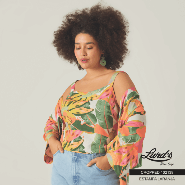 Cropped Feminino Plus Size Sem Manga Estampa Verde Ref 102139 - 54