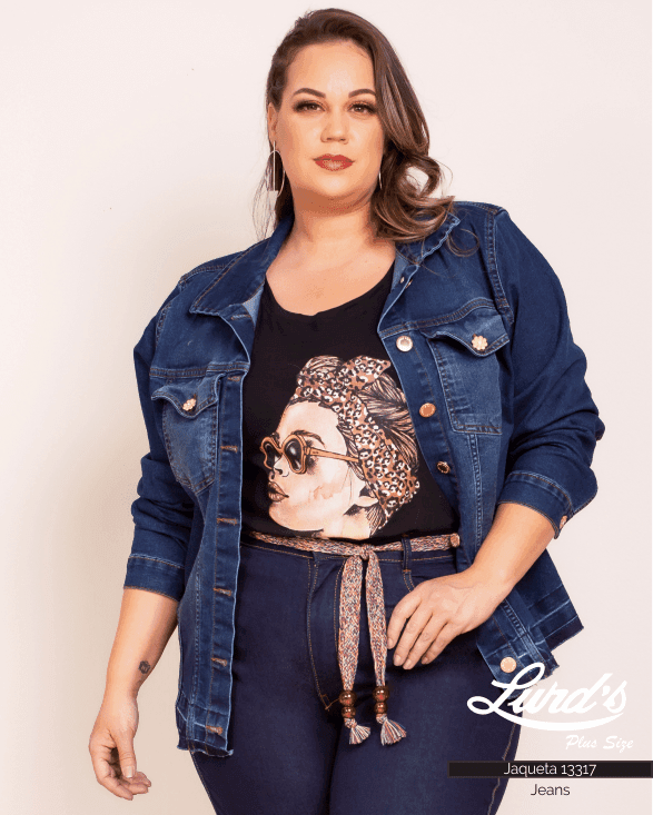 Jaqueta Jeans Feminina Plus Size - 48