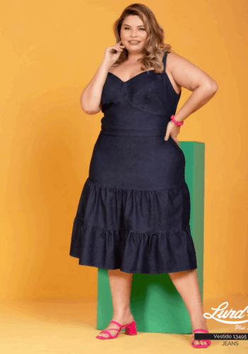 Vestido Plus Size Jeans Sem Manga - 52