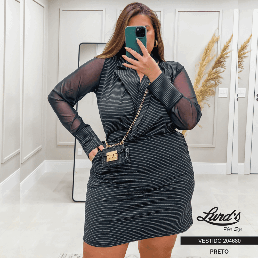 Vestido Plus Size Manga Longa - 50