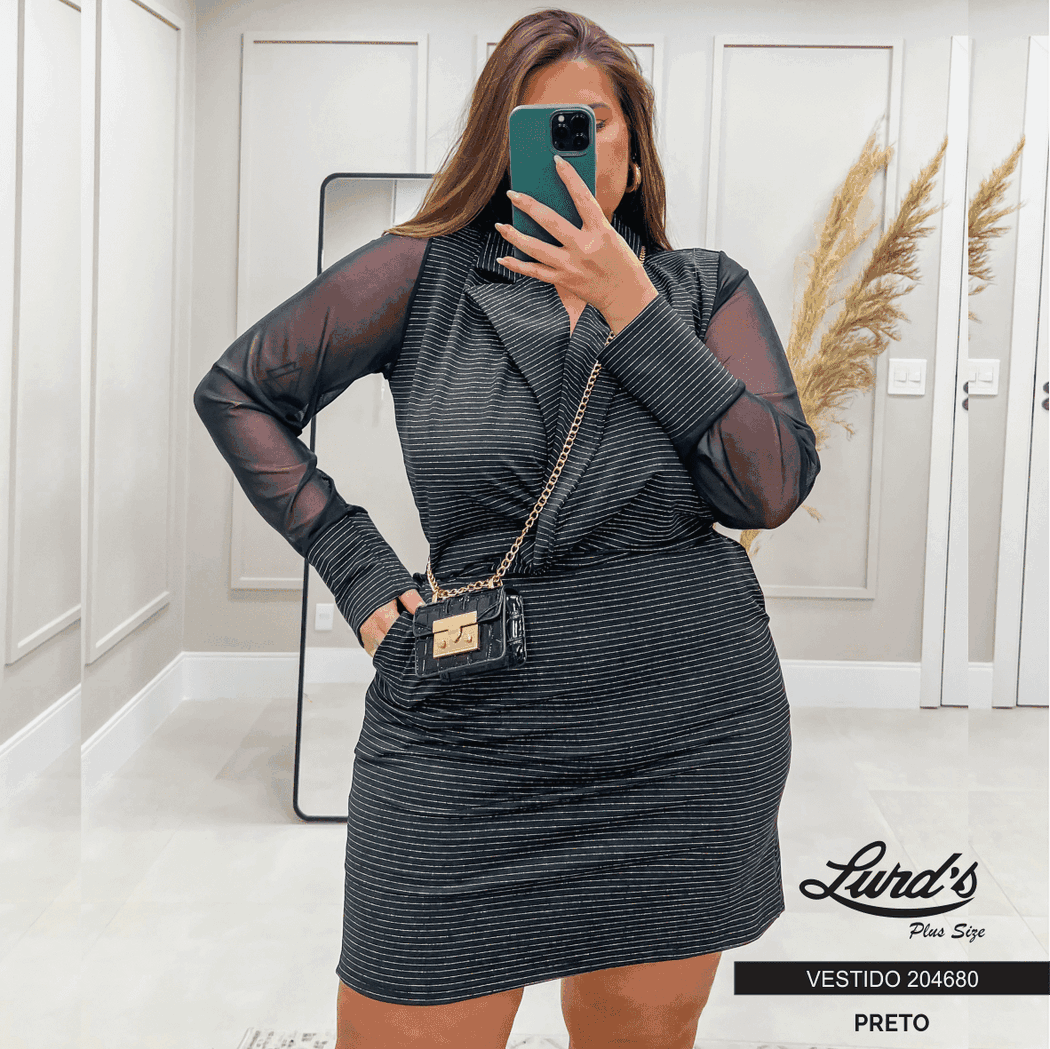 Vestido Plus Size Manga Longa - 52