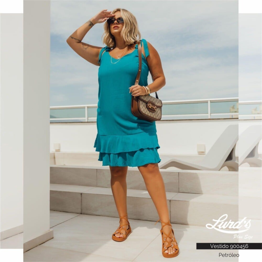 Vestido Plus Size Manga Curta Ref 900456 Petróleo - 50