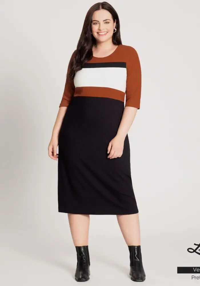 Vestido Plus Size Manga 3/4 Ferrugem - 52