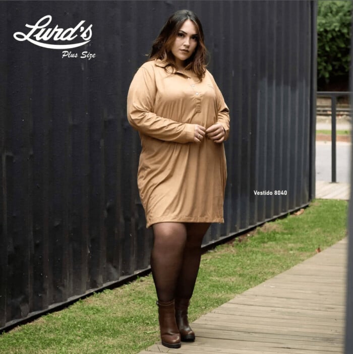 Vestido Plus Size Manga Longa - 48
