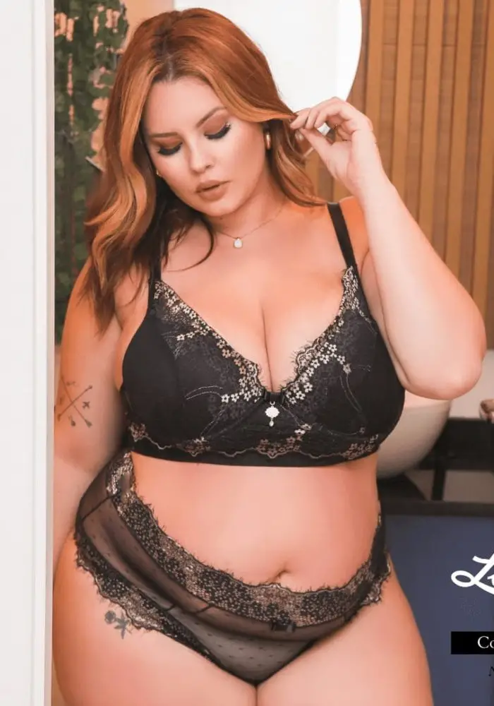 Conjunto Lingerie Plus Size Rendado Ref 310  Preto - 54