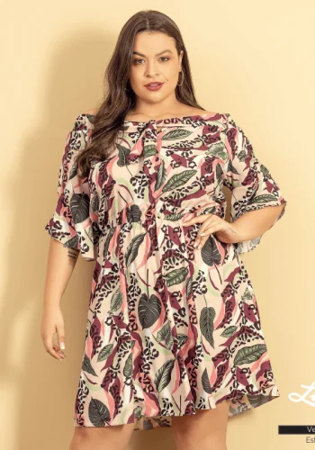 Vestido Plus Size Manga Curta - 48