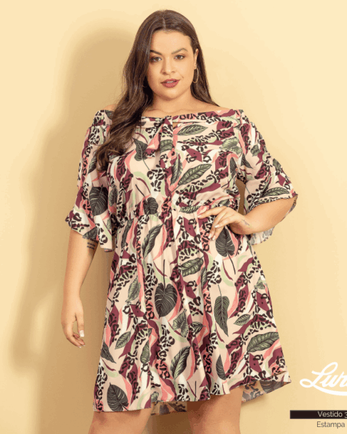 Vestido Plus Size Manga Curta - 50