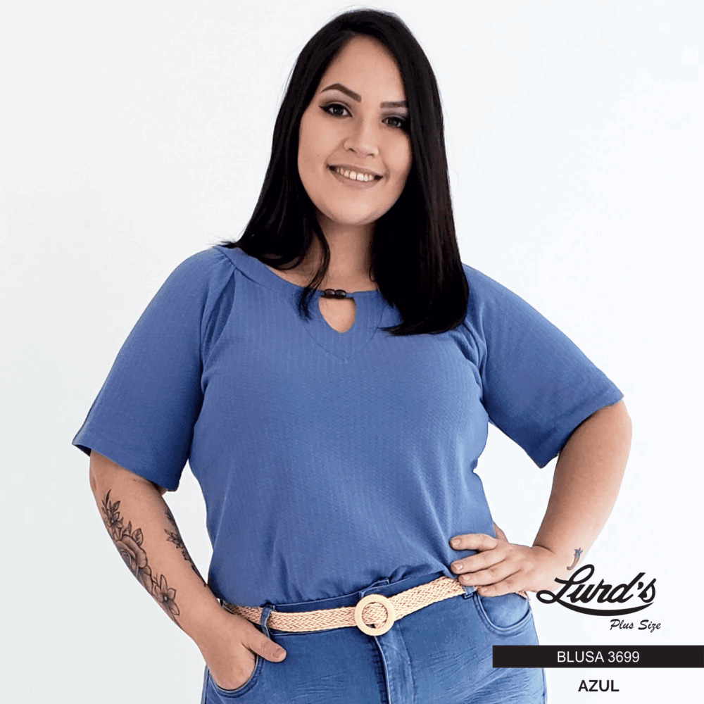 Blusa Feminina Plus Size Manga Curta Azul Ref 3699 - 48