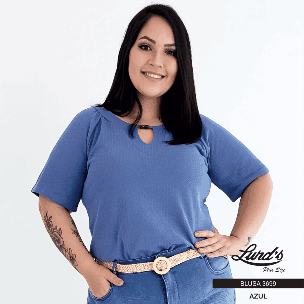 Blusa Feminina Plus Size Manga Curta Azul Ref 3699 - 46