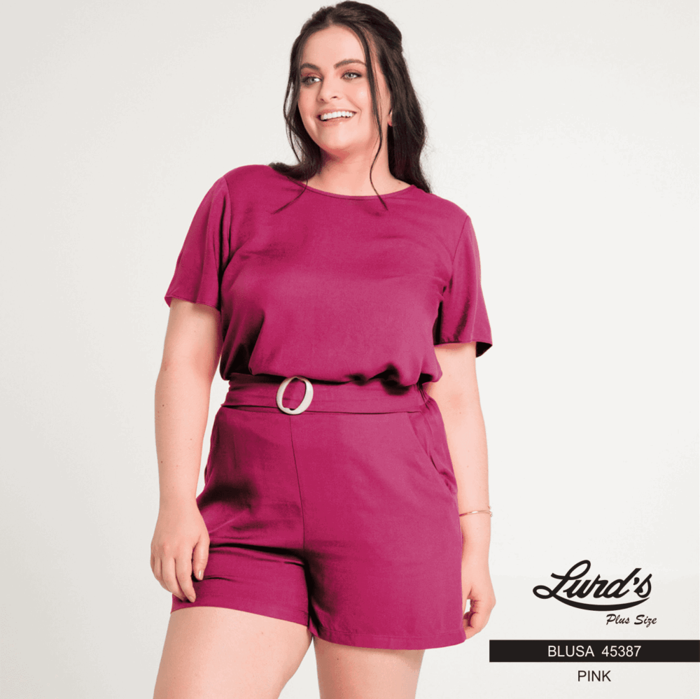 Blusa Feminina Plus Size Manga Curta Pink - 50