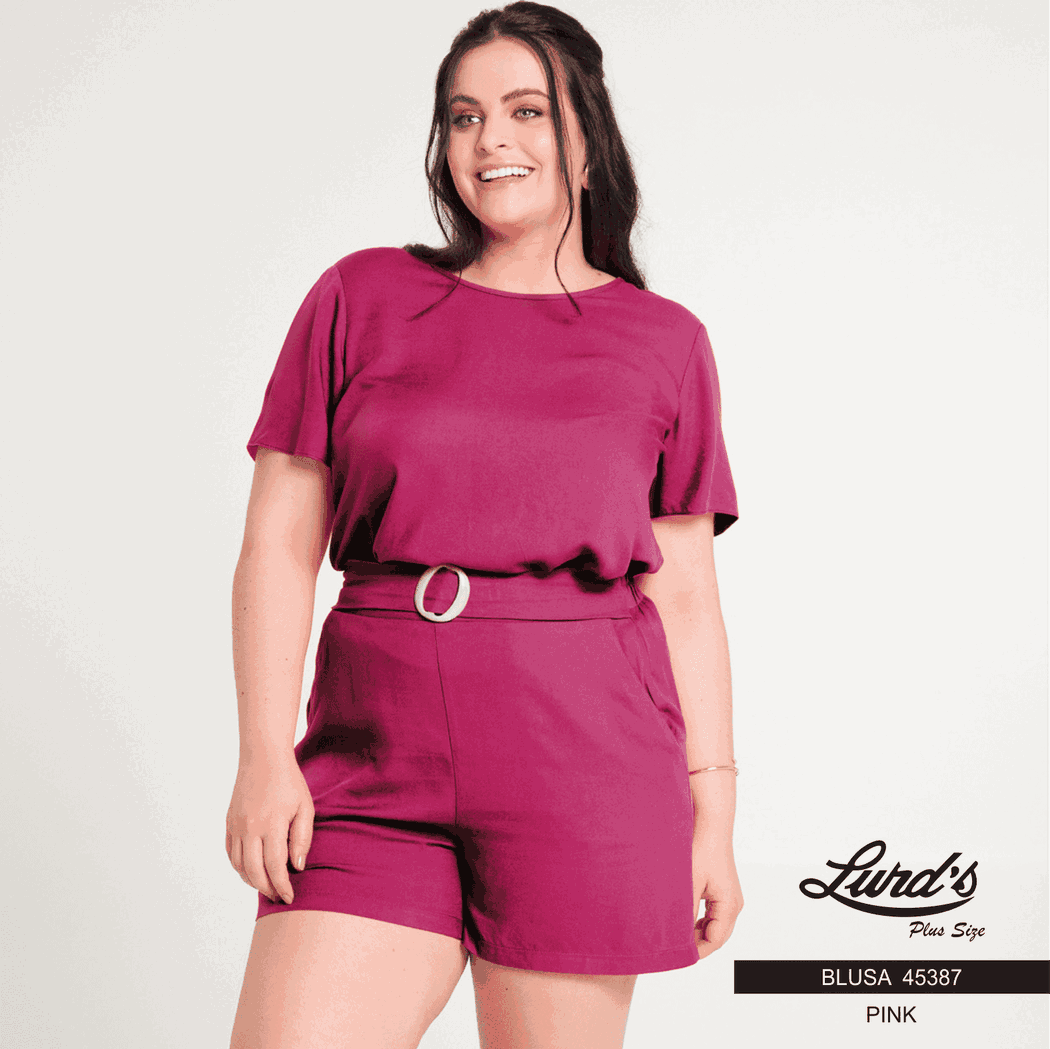 Blusa Feminina Plus Size Manga Curta Pink - 46