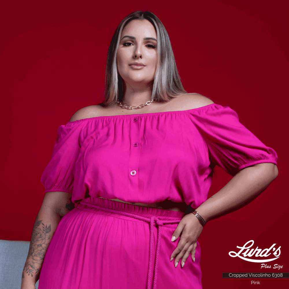 Cropped Feminino Plus Size Manga Curta Ref 6308 Pink