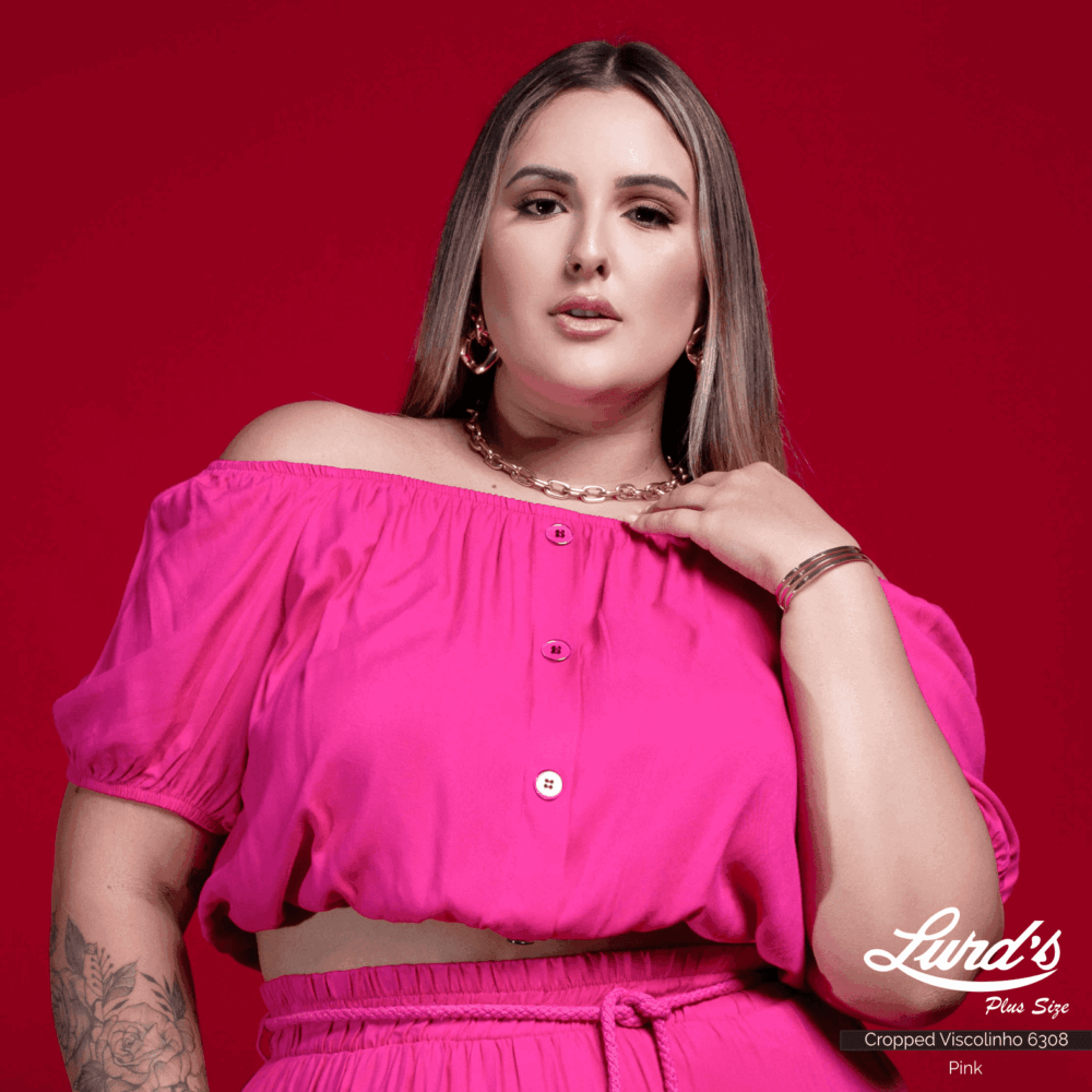 Alternative view of Cropped Feminino Plus Size Manga Curta Ref 6308 Pink