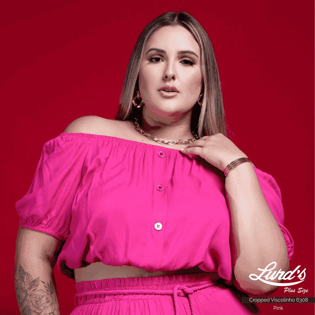 Cropped Feminino Plus Size Manga Curta Ref 6308 Pink - 58