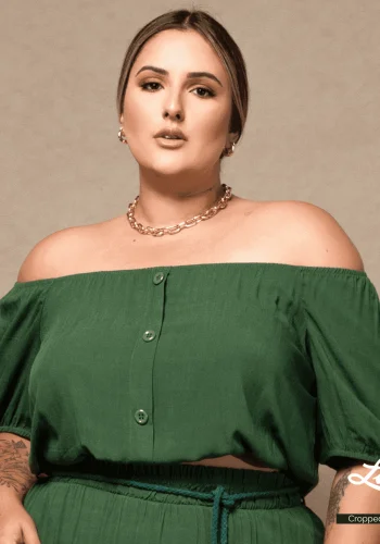 Cropped Feminino Plus Size Manga Curta Verde - 54