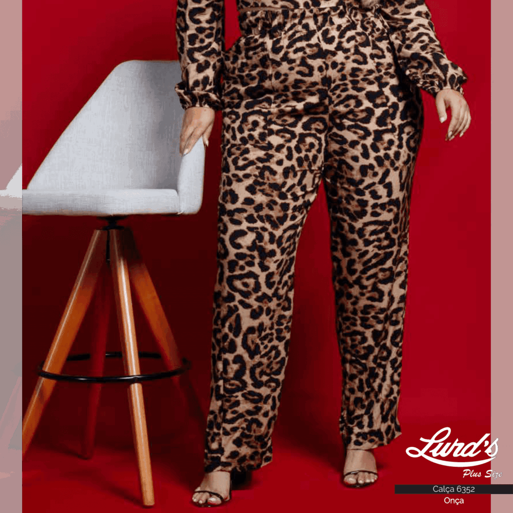 Calça Feminina Plus Size Pantalona Onça - 54
