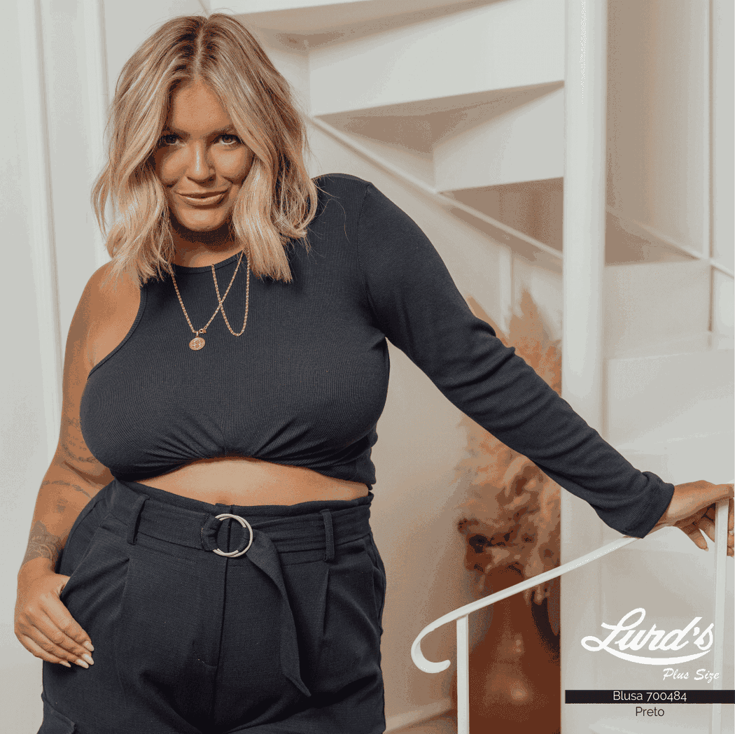 Cropped Feminino Plus Size Preto - 50