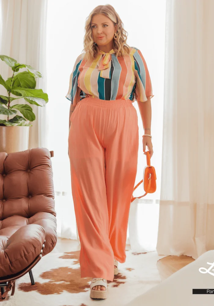 Calça Pantalona Plus Size Ref 800148 Salmão