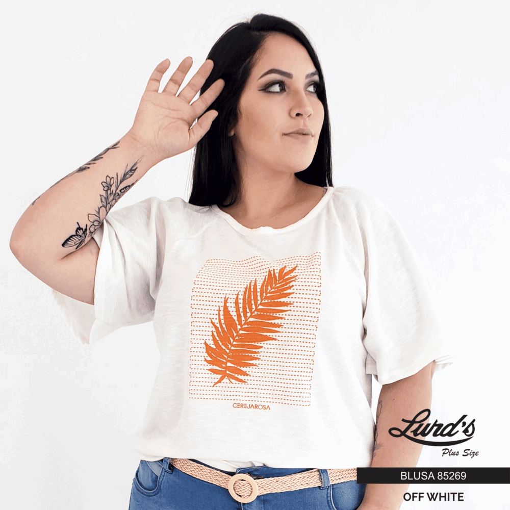 Blusa Feminina Plus Size Manga Curta Off White Ref 85269 - 50