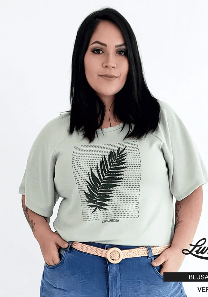 Blusa Feminina Plus Size Manga Curta Verde Ref 85269 - 46