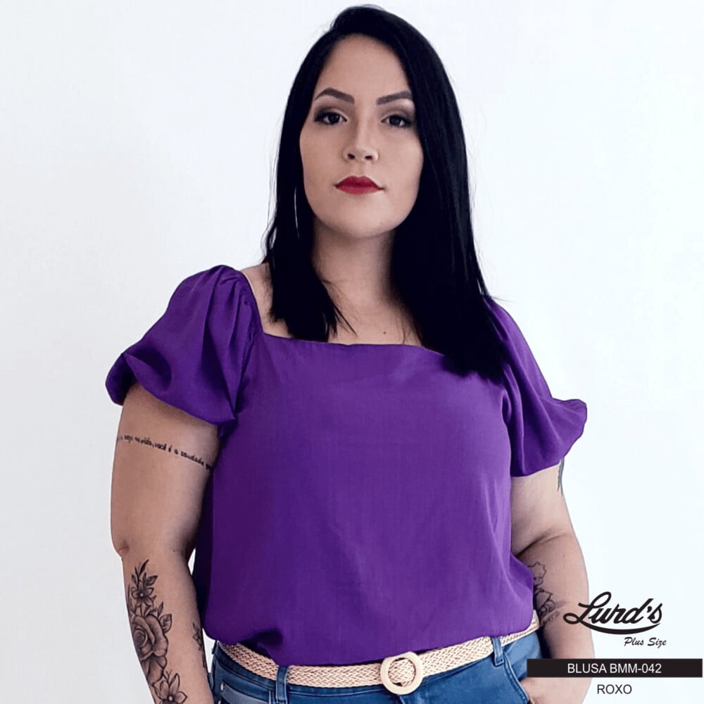 Blusa Feminina Plus Size Manga Curta Roxo Ref BMM-042 - 60