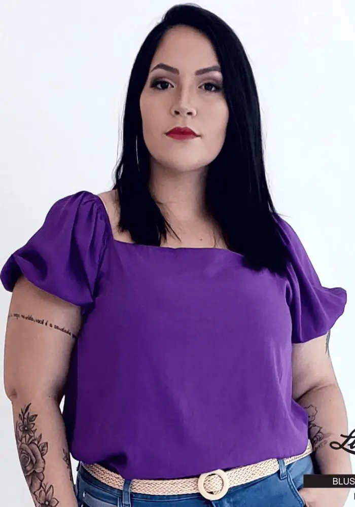 Blusa Feminina Plus Size Manga Curta Roxo Ref BMM-042 - 58
