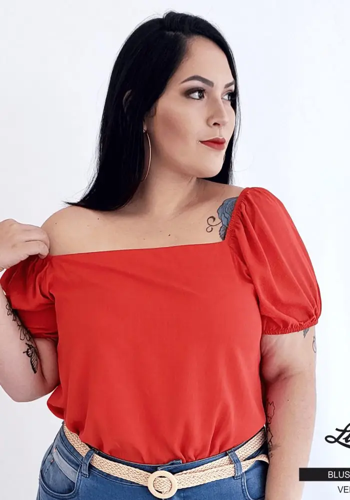 Blusa Feminina Plus Size Manga Curta Vermelho Ref BMM-042