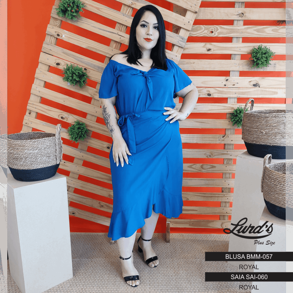 Saia Midi Feminina Plus Size Azul Ref SAI-060 Royal - 60