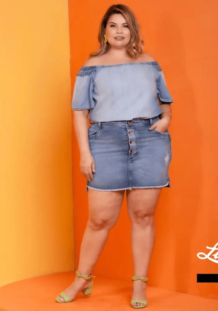 Mini Saia Plus Size Ref 8594 Jeans Claro