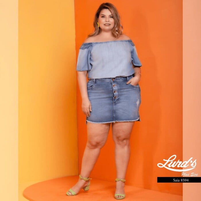Mini Saia Plus Size Ref 8594 Jeans Claro - 52
