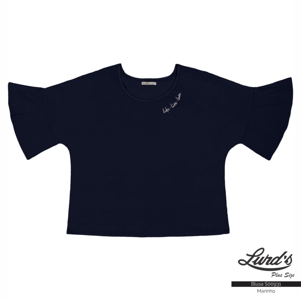 Blusa Feminina Plus Size Manga Curta Marinho - 52