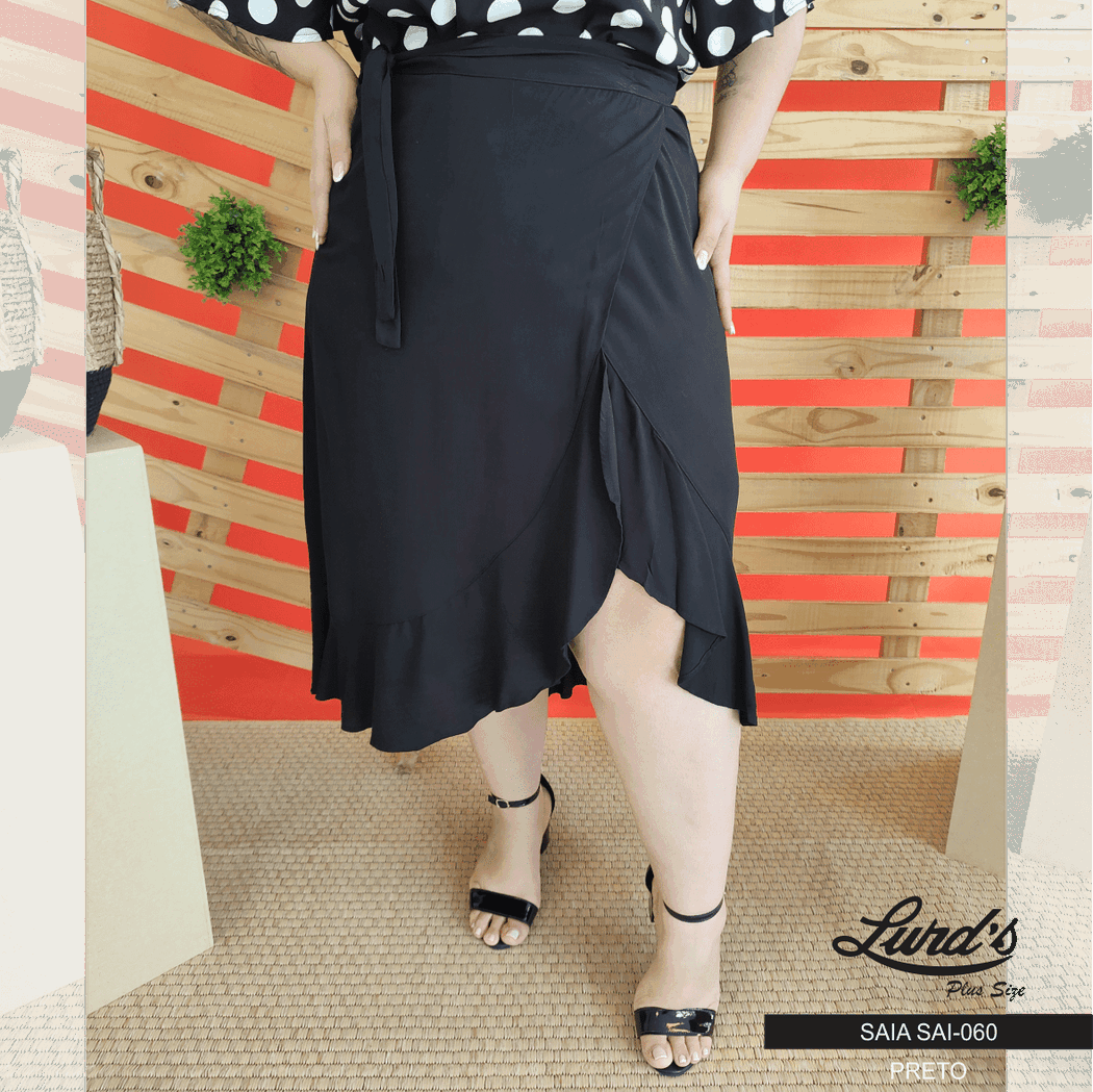 Saia Mid Transpassada Plus Size Ref SAI-060 Preto - 60