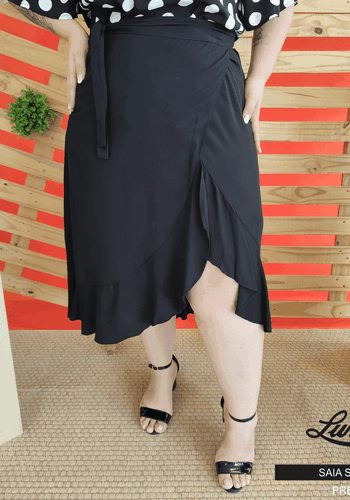 Saia Mid Transpassada Plus Size Ref SAI-060 Preto - 52