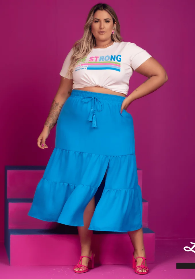 Saia Mid Plus Size Ref 9143 Azul - 46