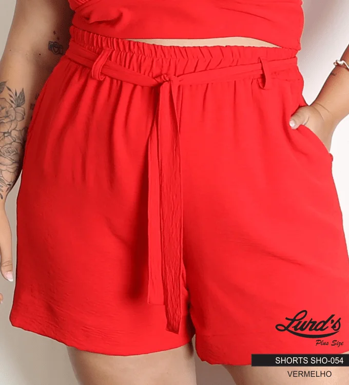 Shorts Feminino Plus Size Ref SHO-054 Vermelho