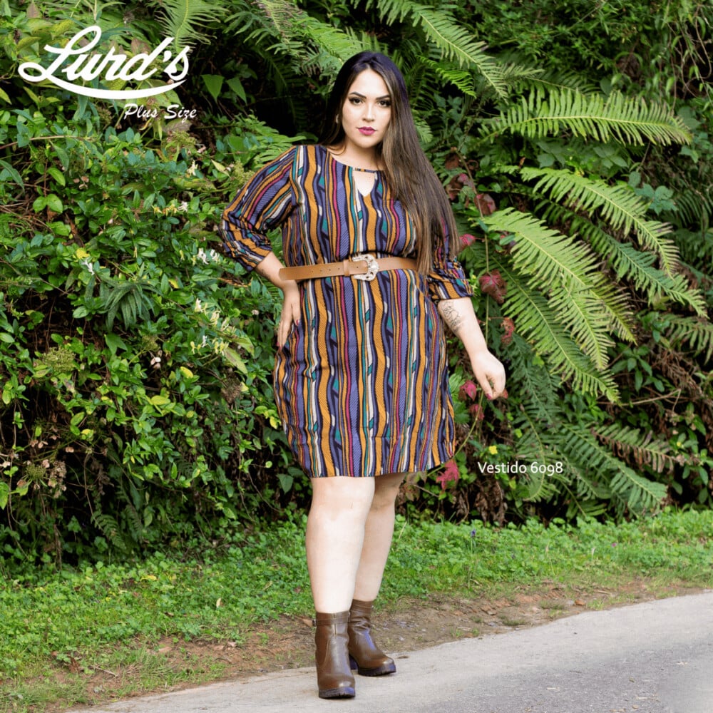 Vestido Plus Size Manga Longa - 46
