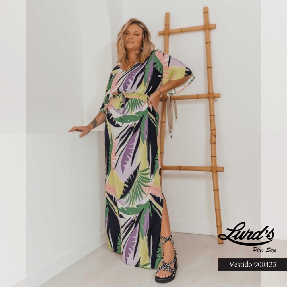 Vestido Longo Plus Size Manga Curta 900433 Verde - 48