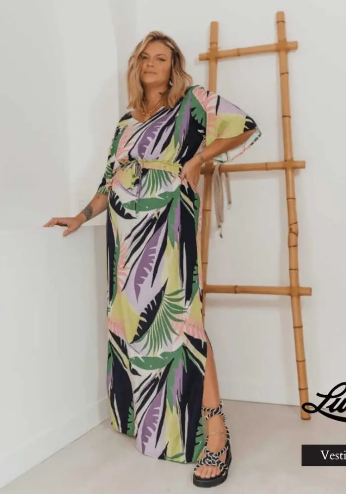 Vestido Longo Plus Size Manga Curta 900433 Verde - 48