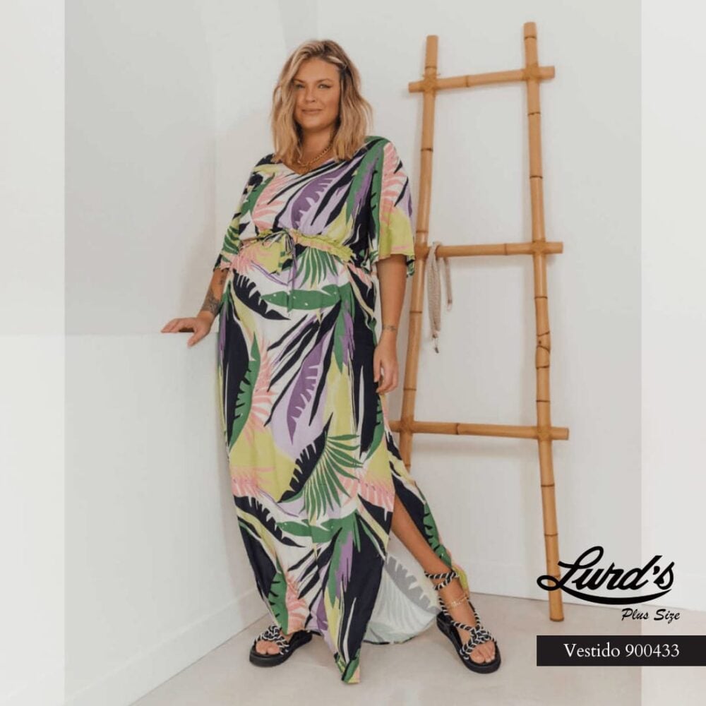 Vestido Longo Plus Size Manga Curta 900433 Verde