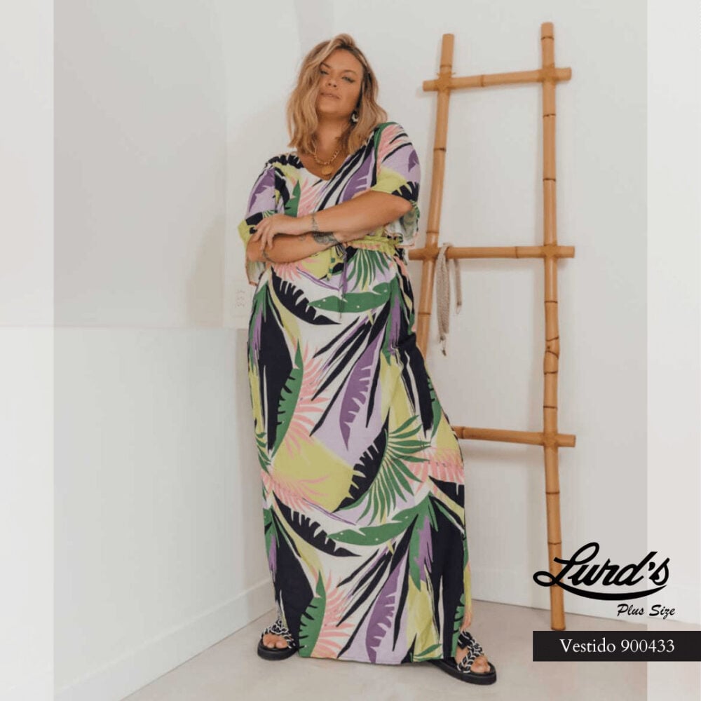 Alternative view of Vestido Longo Plus Size Manga Curta 900433 Verde