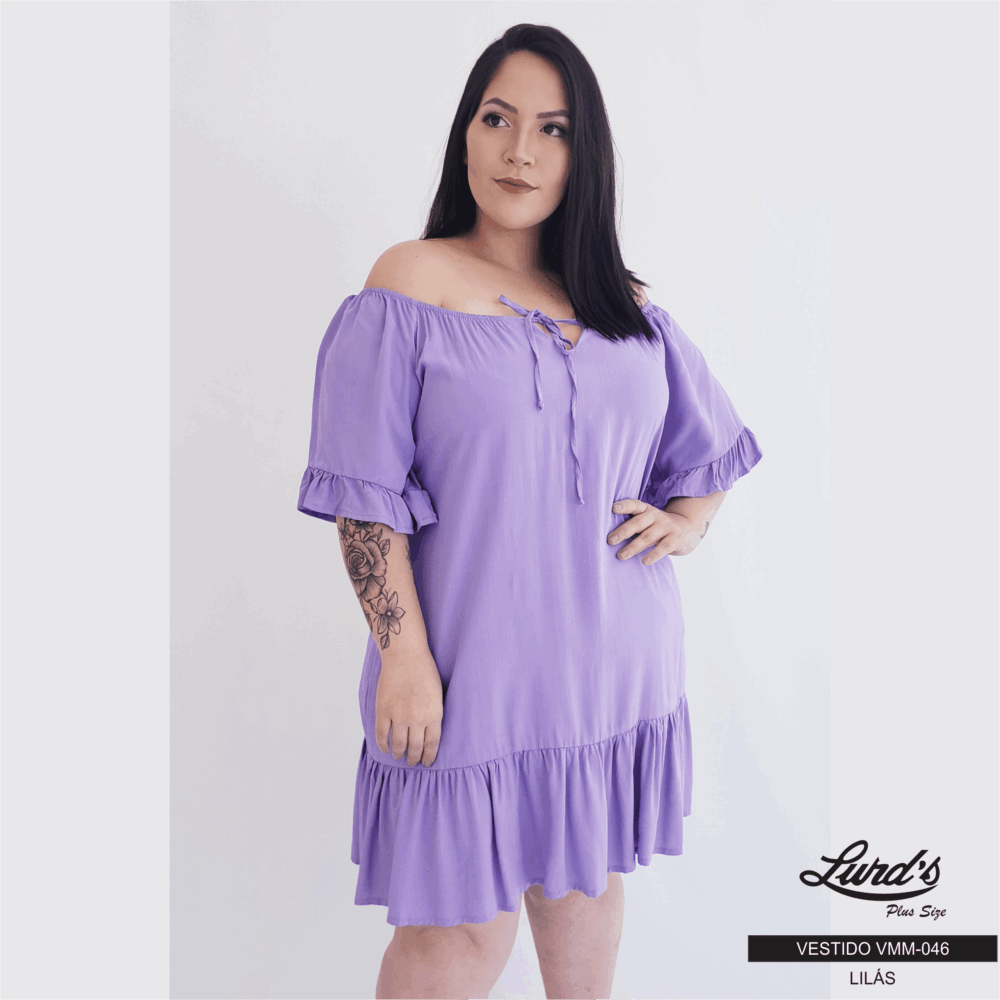 Vestido Plus Size Manga Curta Lilás - 60