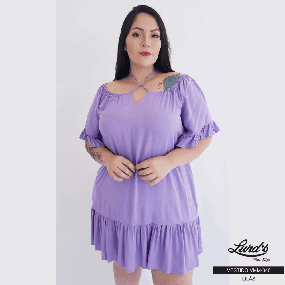Vestido Plus Size Manga Curta Lilás - 62